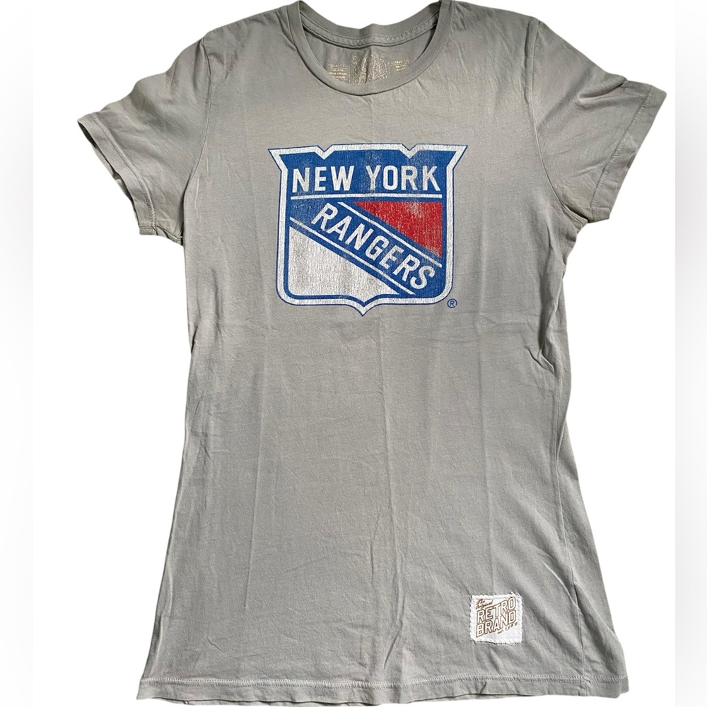 New York Rangers Original Retro Brand Distressed Gray Short Sleeve Tee Medium